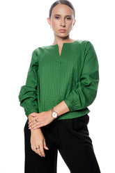 LINE EMBROIDED TOP - GREEN